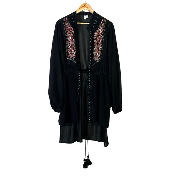 Cato Embroidered Boho Sheer Cardigan Womens 18W Black Tassel Duster Boho Tribal - Picture 2 of 8